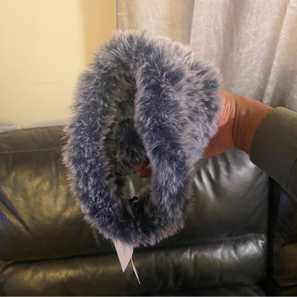 Surell Rex Rabbit Faux Fur Knit Stretch Headband OS Navy Blue $65